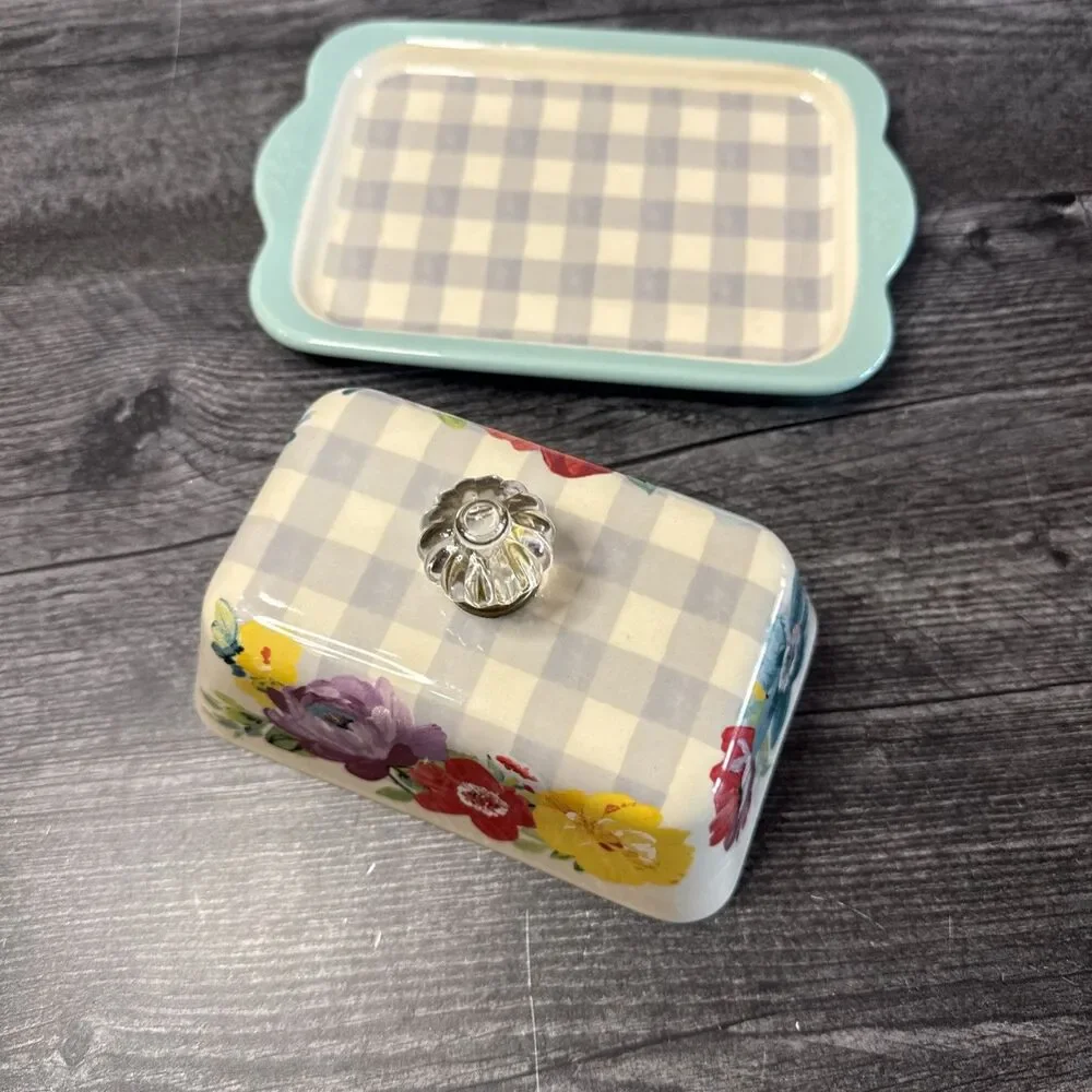 THE PIONEER WOMEN DOUBLE STICK CERAMIC BUTTER DISH SWEET ROMANCE BLOSSOMS
